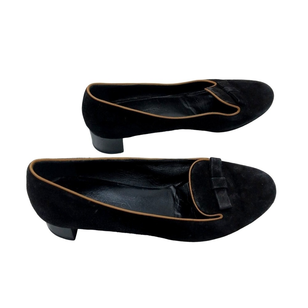 Louis Vuitton Womens Quiet Luxury Suede Block Heel Pump 35 US 5 Black Bow Loafer - Picture 2 of 15